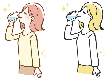 Woman drinking water from a glass Illustrationのイラスト素材