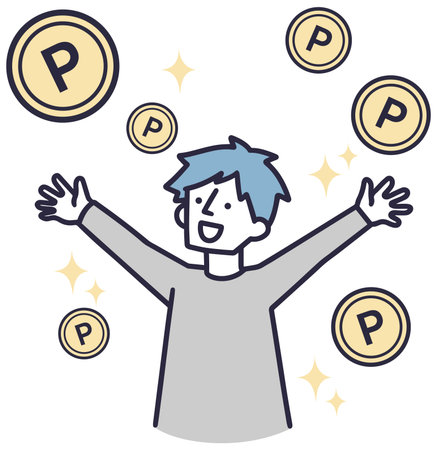 Point Earning Male Simple Illustrationのイラスト素材