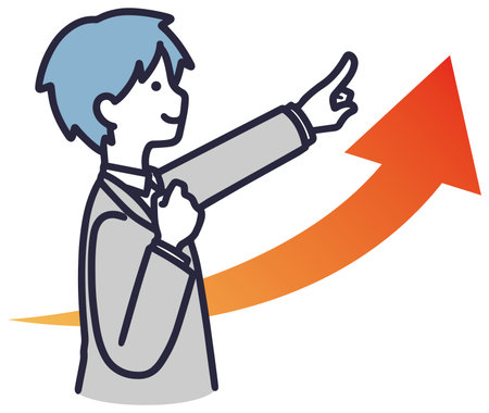 Company employee, pointing male, simple illustrationのイラスト素材