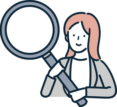 Woman with magnifying glass Economy Information Simple Illustrationのイラスト素材