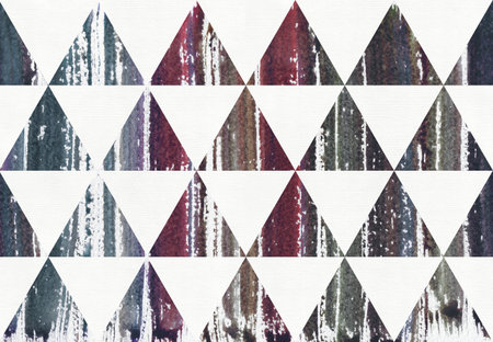 Watercolor painted striped purple, blue and cyan splatter colors in triangles, raster illustration. Seamless, dark. Grainy large hand drawn illustrationの写真素材