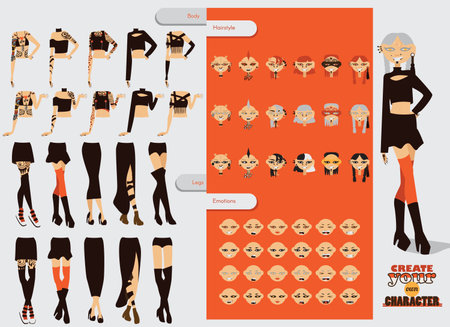 Set with lovely woman character.のイラスト素材