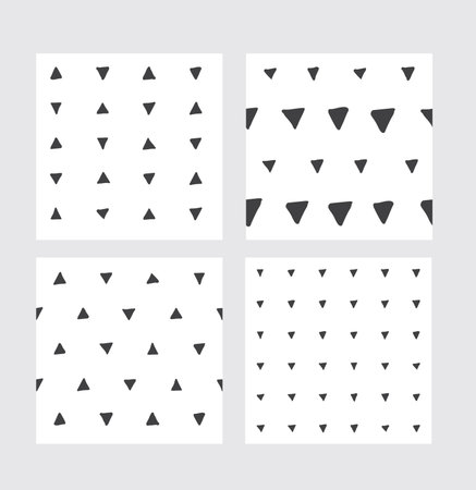 Set with hand drawn seamless patterns in black and white based on hand drawn trianglesのイラスト素材