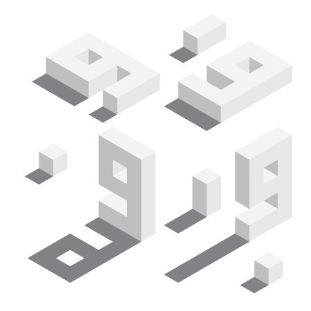 Number 9 in isometric style. White on white digits with shadows. Educational set.のイラスト素材