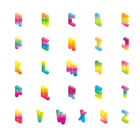 Isometric alphabet in gradient bright colors vector illustrationのイラスト素材