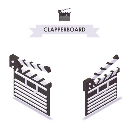 Clapboard isometric. Cinema production element in various foreshortening.のイラスト素材