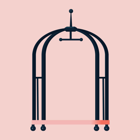 Hotel cart for luggage, bags, porter in pink pastel colors. Flat illustration.