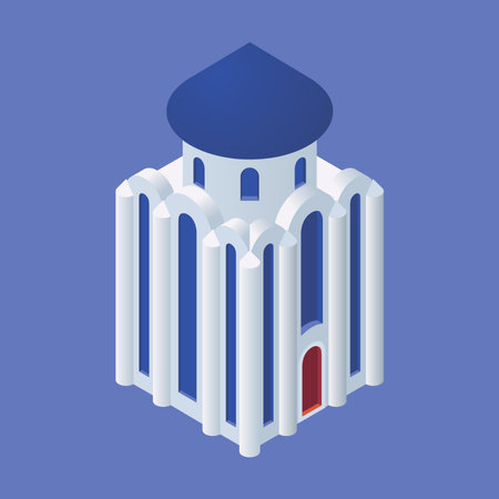 Isometric cathedral church isolated on blue background.のイラスト素材