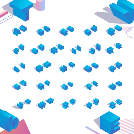 Isometric 3d english alphabet. Abc blue letters with grey shadows. Educative collection good for logo writing.のイラスト素材