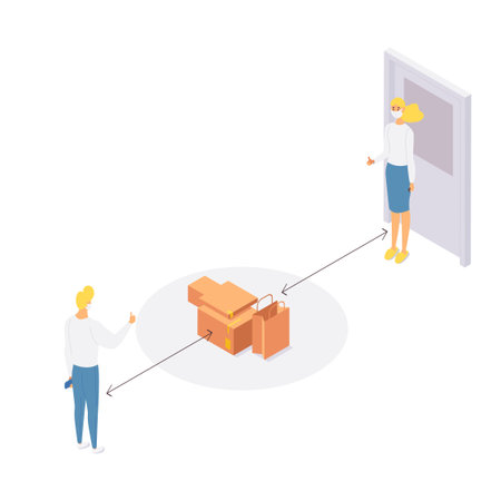 Isometric scene with contactless delivery isolated on whiteのイラスト素材