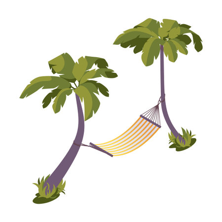 Isometric hammock between palm trees near the sea, hotel, bungalow.のイラスト素材