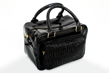 Black handbag isolated on white backgroundの写真素材