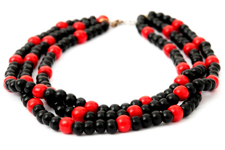 Black with Red beaded necklace, isolated on white backgroundの写真素材