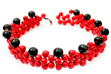 Red With Black beaded necklace, isolated on white backgroundの写真素材