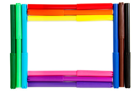 Colorful set of Pens, Arranged in a Frame, Isolated on Whiteの写真素材