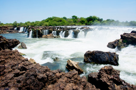 Sioma Falls in the Zambezi River, Zambia, Africaの写真素材