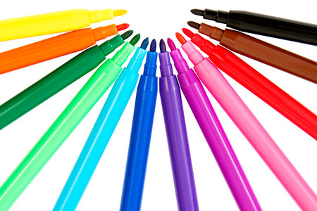 Colorful Set of Felt Pens, Isolated on White Backgroundの写真素材