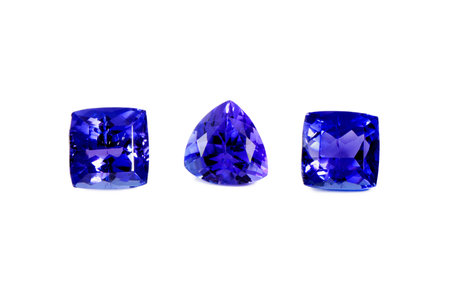 Three Different Tanzanite Stones Isolated on White Backgroundの写真素材