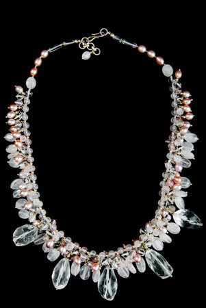 Necklace with Pearls, Stones and Beads, on Black Backgroundの写真素材