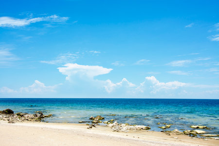 Blue Sky, Sunny Day, Beautiful Chintheche Beach, Lake Malawi, Africaの写真素材