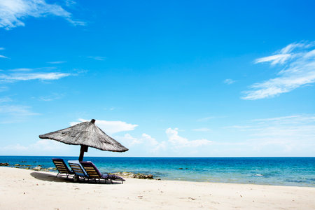 Umbrella on the Beach on a Sunny Day, Chintheche Beach, Lake Malawi, Africaの写真素材
