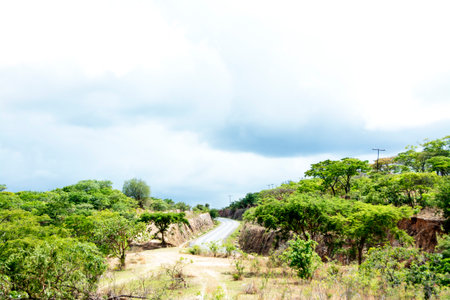 Mountain Pass in Stormy Weather, Malawi, Central Africaの写真素材