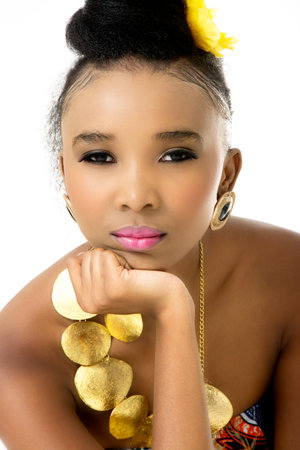 Closeup of Beautiful African Model, Studio Shotの写真素材