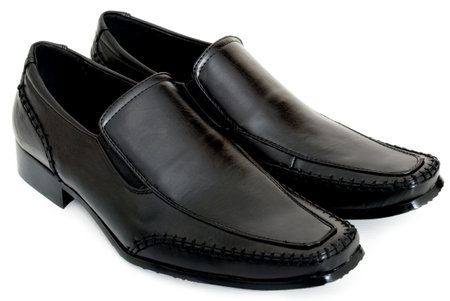 One Pair of Black Formal Male Shoes, Isolated on White Backgroundの写真素材
