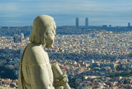 Statue Watching Barcelonaの写真素材