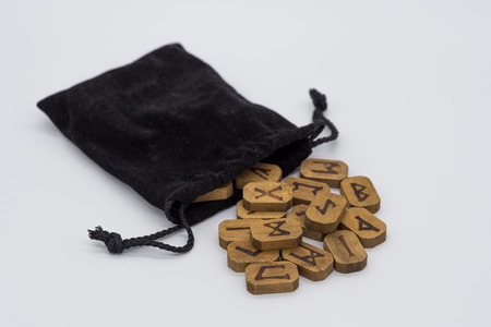 Bag of wooden runesの写真素材