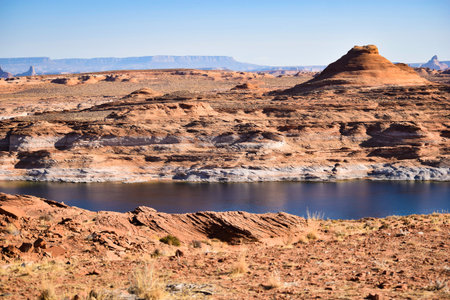Mountain view by the lake at Glen Canyon, AZの写真素材