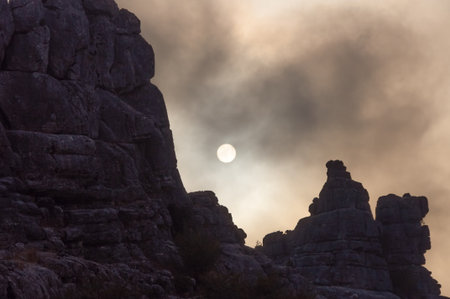 Sunset with fog in the Torcal Antequera