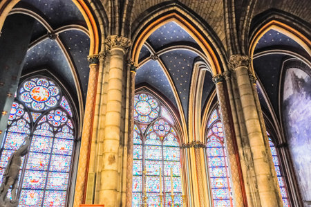 Paris, France - famous Notre Dame cathedral interior viewのeditorial素材