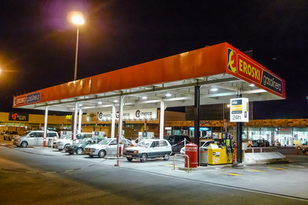 Gas station at nightのeditorial素材