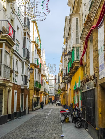 Streets of Cadiz during Carnivalのeditorial素材