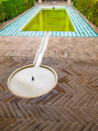 Yard swimming pool, Alcazaba de Malaga, Malaga, Costa del Sol, Andalusia, Spainのeditorial素材