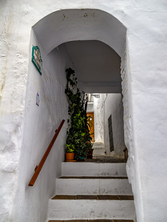Ladder with covered vault, for street access in Frigiliana, Malagaの写真素材
