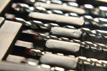 Set of new drills in plastic  boxの写真素材