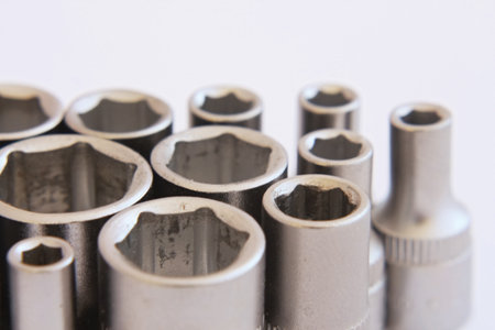 Set of used hexagon bits on white background