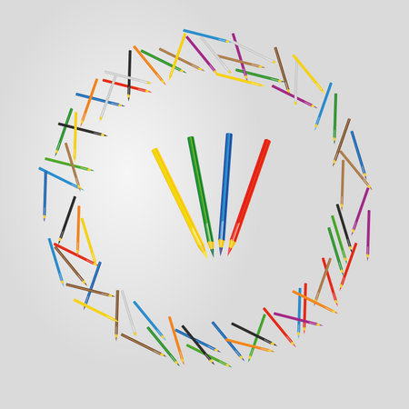 Many crayons on light paper randomly placed on backgroundのイラスト素材