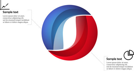 Round infographic consists of two parts with red and blue color with simple charts and pie on white background and space for own textのイラスト素材