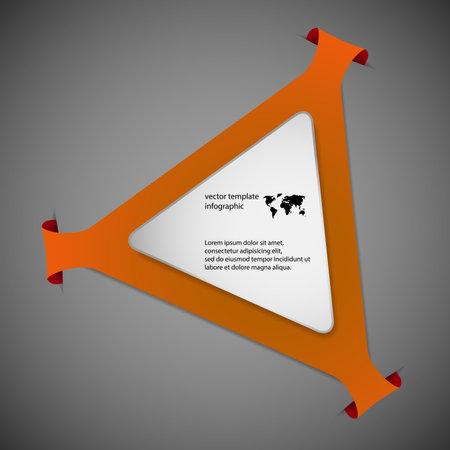 Orange Illustration infographic with shape of triangle with rounded corners and with four folded overlapped parts which ends in pockets in background. In front is next white paper triangle.のイラスト素材