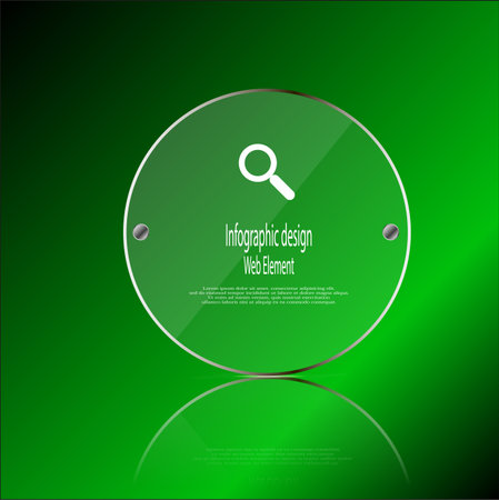 Illustration infographic template with glass ring which contains simple sign of magnifier and sample text which could be replaced according customers needs. Background is green.のイラスト素材