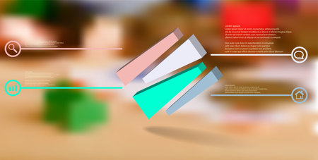 3D illustration infographic template. The embossed cube is randomly divided to four shifted color...