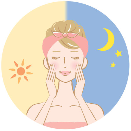 skin care at morning and night timeのイラスト素材