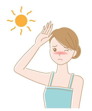 Young + woman + and + ultraviolet + rays + illustration. + Beauty + and + health + Care + conceptのイラスト素材