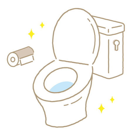 toilet cleaning cute cartoon. Simple restroom isolated on white backgroundのイラスト素材