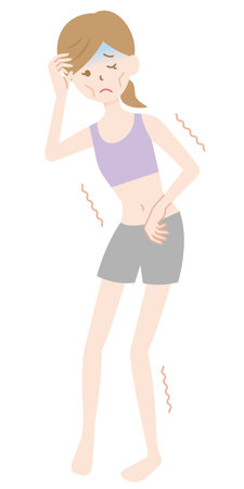 underweight woman have poor physical stamina. Isolated on white backgroundのイラスト素材