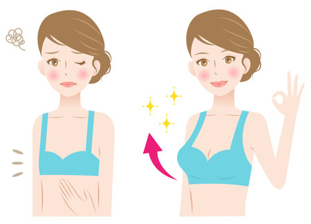 breast augmentation before after illustration. body care and beauty concept. Isolated on white backgroundのイラスト素材