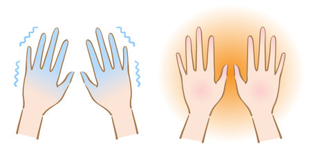 shivering cold hands and warm healthy hands. isolated on white backgroundのイラスト素材